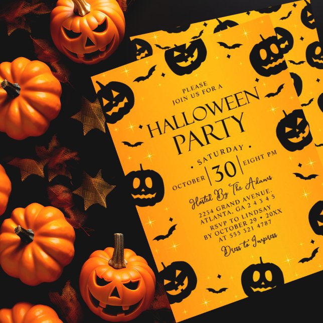 Invitación Calabaza y murciélagos del partido naranja Hallowe (Subido por el creador)