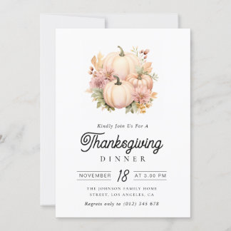 Invitación calabazas acuarelas Cena de Acción de Gracias