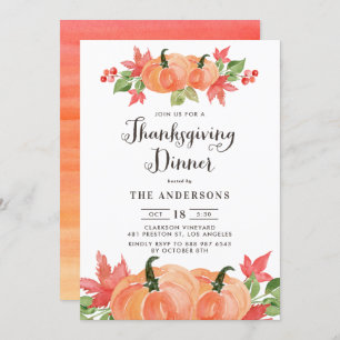 Invitación Calabazas acuarelas Día de Acción de Gracias de ot