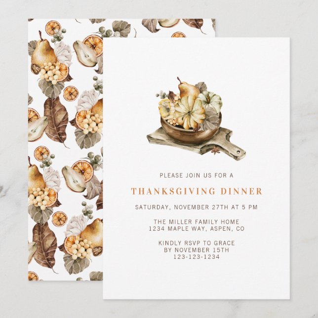Invitación Calabazas acuáticas simples cena de acción de grac (Anverso / Reverso)