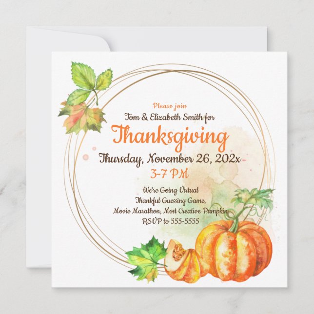 Invitación Calabazas acuáticas virtuales de Acción de Gracias (Anverso)