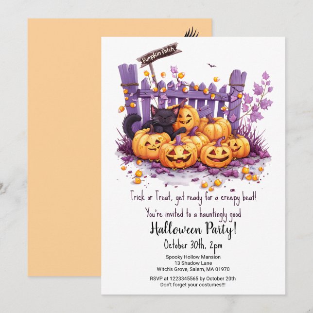 Invitación Calabazas aterradoras adoran fiesta de Halloween d (Anverso / Reverso)