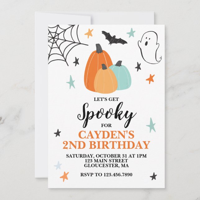 Invitación Calabazas azules de cumpleaños espeluznantes de Ha (Anverso)