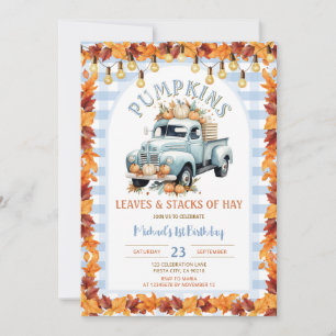 Invitación Calabazas azules dejan y pilas de heno cumpleaños