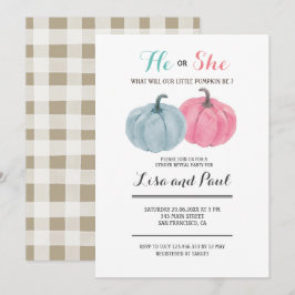 Invitación Calabazas azules rosas que revelan su género