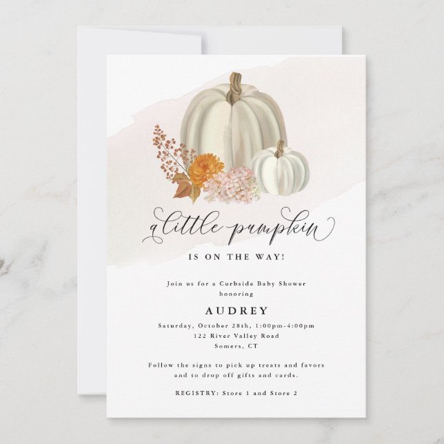 Invitación Calabazas blancas caen Flores de Curbside Bridal S (Anverso)