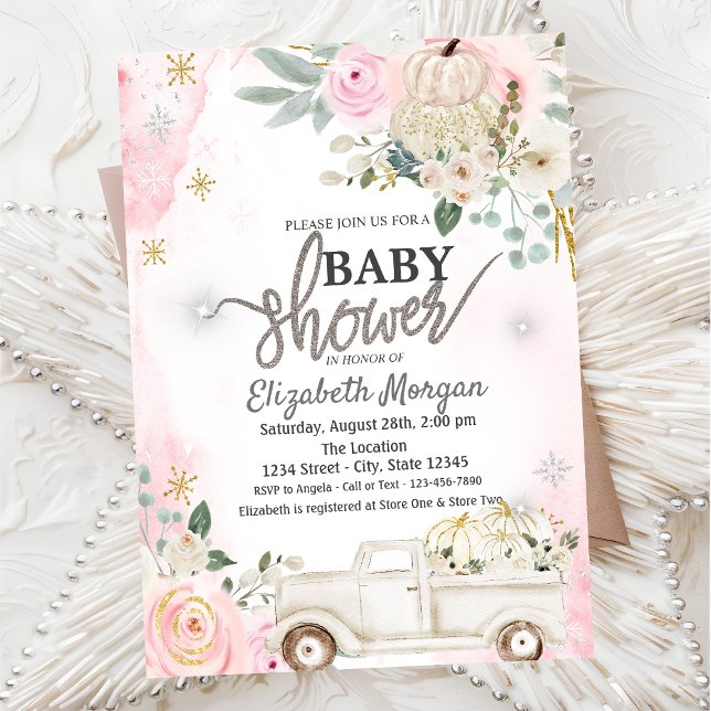Invitación Calabazas Blancas Camión Flores Bebe Shower (Subido por el creador)