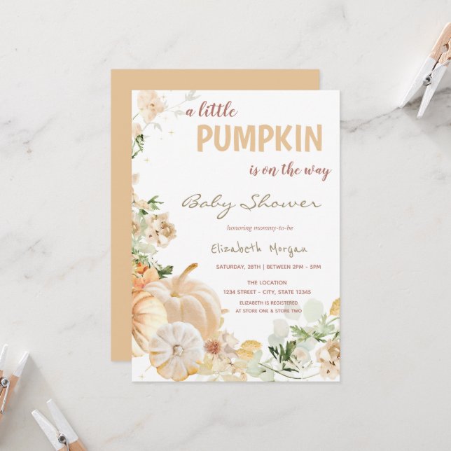 Invitación Calabazas blancas chic flores  (Anverso/Reverso In Situ)