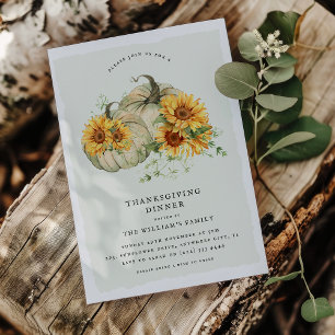 Invitación Calabazas Blancas de Girasol Chic Cena de Acción d