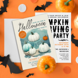 Invitación Calabazas Blancas de Halloween para Tallar al Esti