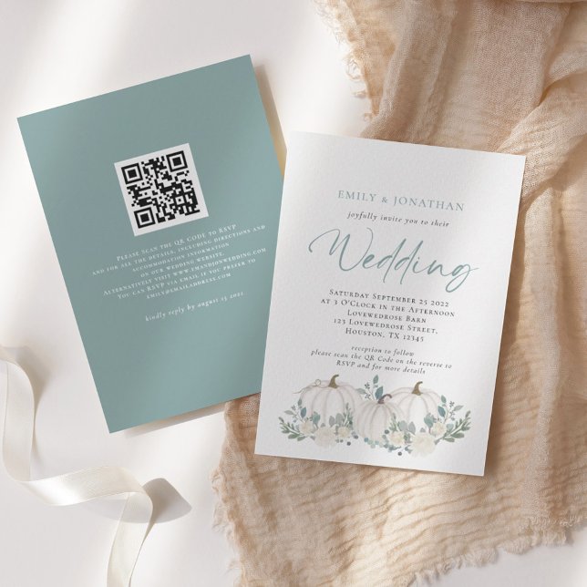 Invitación Calabazas blancas Foliage Verde azulado Código QR  (Subido por el creador)