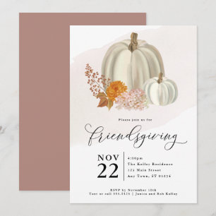 Invitación Calabazas blancas y flores de otoño, Acción de gra