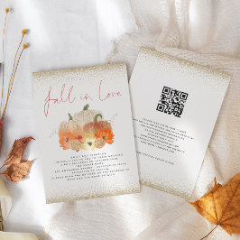 Invitación Calabazas Código QR Purpurina Dorada Otoño en Amor