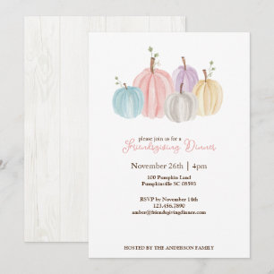Invitación Calabazas de Acción de Gracias en acuarela pastel 