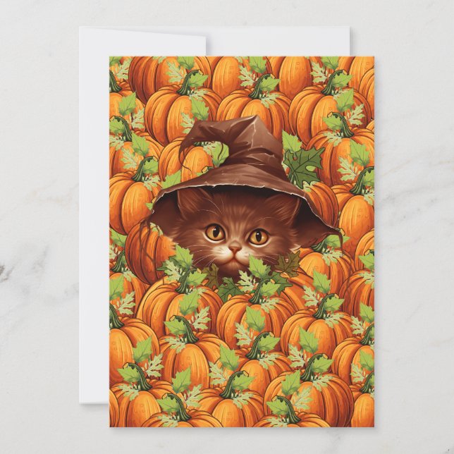 INVITACIÓN CALABAZAS DE ACCIÓN DE GRACIAS GATO BONITO (Anverso)