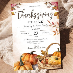 Invitación Calabazas de Acción de Gracias Potluck Otoño Agrad