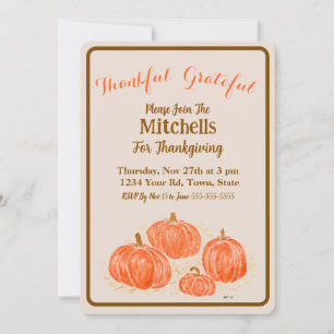 Invitación Calabazas de Acuarela Agradecidas Agradecidas 