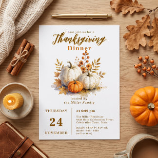 Invitación Calabazas de Acuarela Hojas Doradas Otoño Día de A