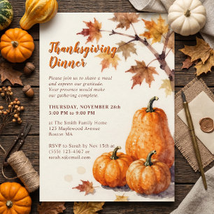 Invitación Calabazas de acuarela rústica Otoño Día de Acción
