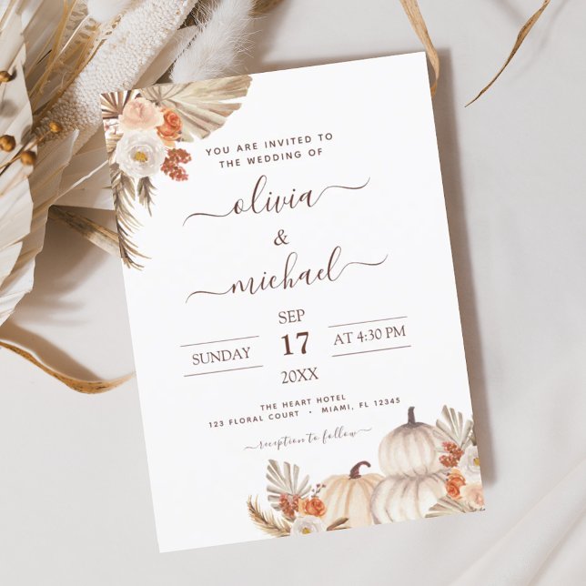 Invitación Calabazas de bodas de otoño Pampas Terracota de hi (Subido por el creador)