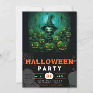 Invitación Calabazas de bruja espeluznante Luna llena Hallowe