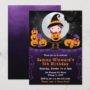 Invitación Calabazas de bruja lindas para Halloween Fiesta de