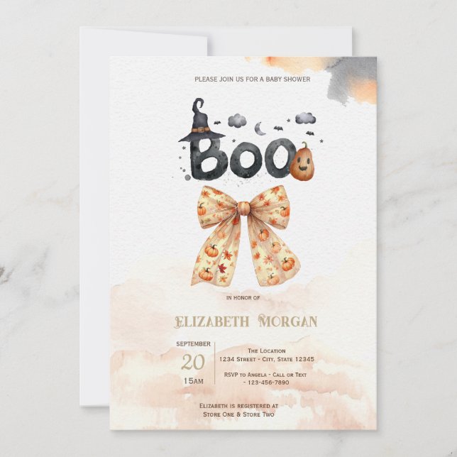 Invitación Calabazas de caída de barrido de Baby Shower Boo (Anverso)
