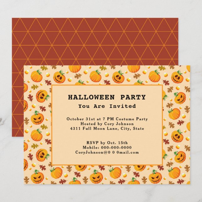Invitación Calabazas de calabazas de calabaza de Jack o' Lant (Anverso / Reverso)