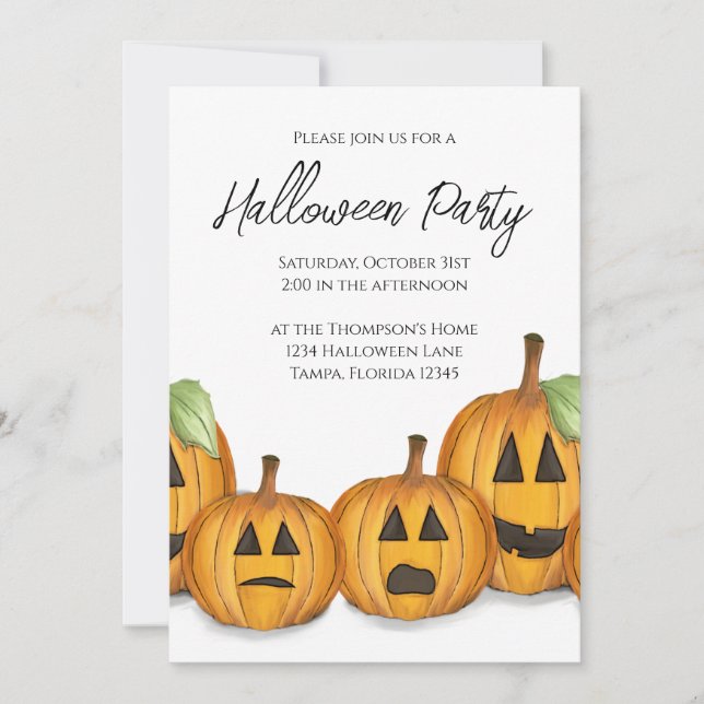 Invitación Calabazas de calabazas simples de Jack O'lanterns  (Anverso)
