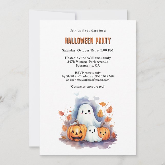 Invitación Calabazas de color acuarela Fantasma Halloween (Anverso)