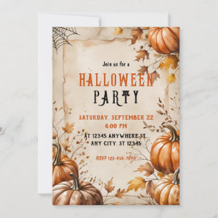 Invitación Calabazas de época, hojas secas, fiesta de Hallowe
