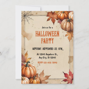 Invitación Calabazas de época, hojas secas, fiesta de Hallowe