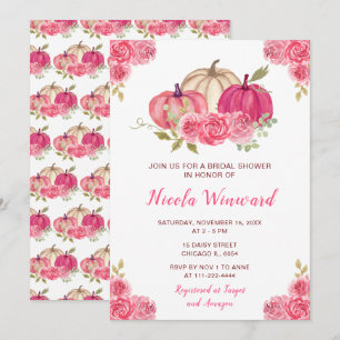 Invitación Calabazas de flores rosadas calientes Ducha de nov