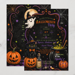 Invitación Calabazas de gatito negro fantasma caprichoso Hall
