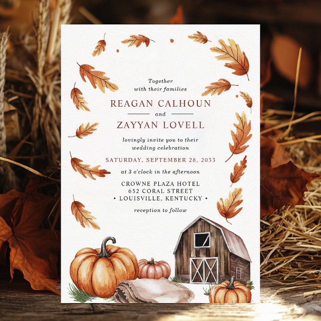 Invitación Calabazas de granero rústico Hojas de otoño Boda d (Subido por el creador)