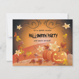 Invitación Calabazas de Halloween, hojas de otoño y baños