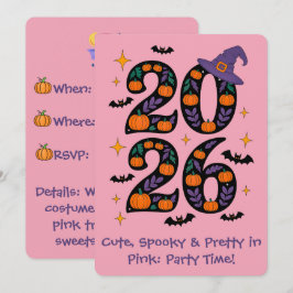 Invitación Calabazas de Halloween rosadas 2026 Sombrero de Br