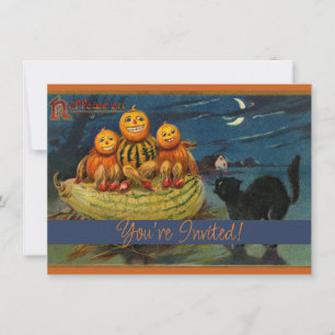 Invitación Calabazas de Halloween vintage Gato negro