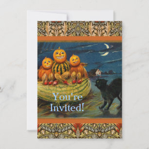 Invitación Calabazas de Halloween vintage Gato negro