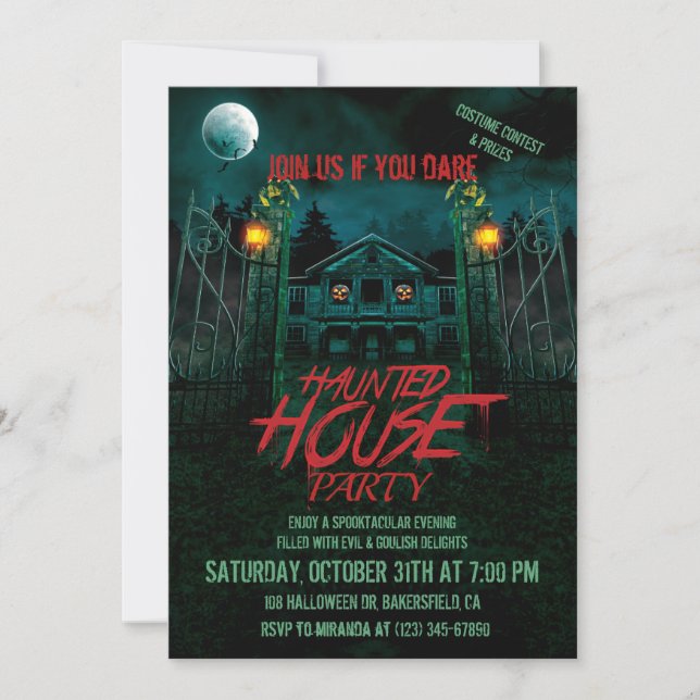 Invitación Calabazas de la casa de la luna Bats Halloween Fie (Anverso)