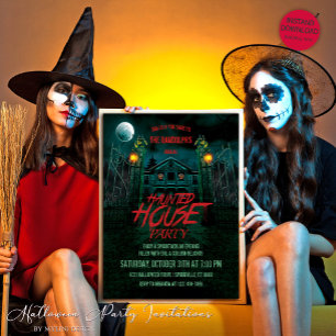 Invitación Calabazas de la luna Bats de la casa Hauned Hallow
