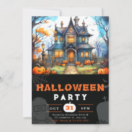 Invitación Calabazas de linterna negra de Halloween en casa d