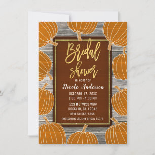 Invitación Calabazas de Madera Rústica Otoño Hoja de Oro Duch