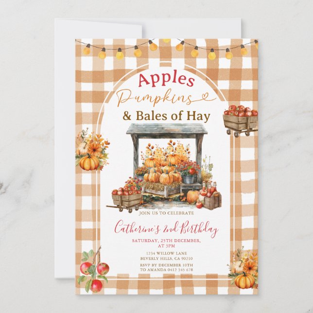 Invitación Calabazas de manzanas y balones de Hay Birthday Gi (Anverso)