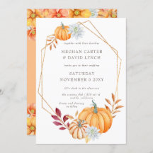 Calabazas de Naranja de acuarela rústica Boda otoñ