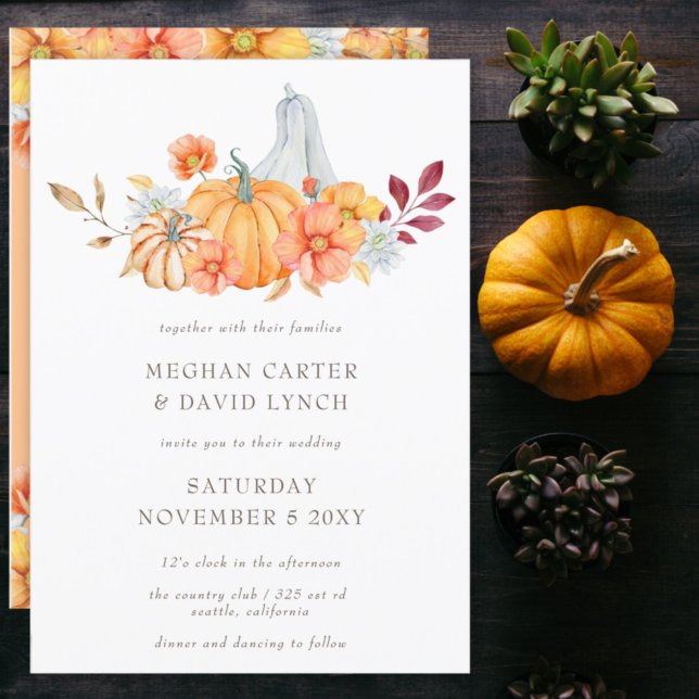 Invitación Calabazas de Naranja de acuarela rústica Boda otoñ (Subido por el creador)