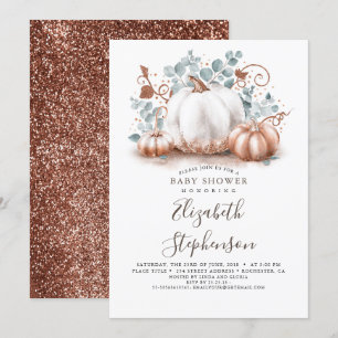 Invitación Calabazas de oro blancas y Rosas caen en Baby Show