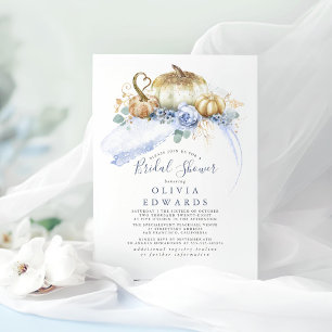 Invitación Calabazas de oro Duste Blue Floral Fall Bridal Sho