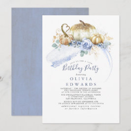 Invitación Calabazas de oro Duste Blue Floral Fall Cumpleaños