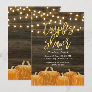 Invitación Calabazas de Otoño Luces de Madera Doradas para la